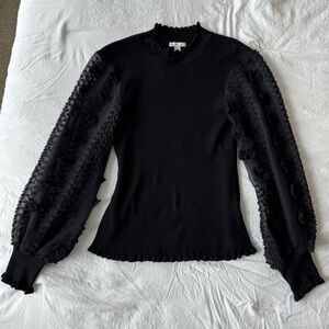 Chic Black Textured Sleeve Women's Blouse